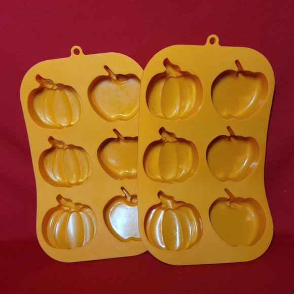 Silicon Pumpkin Apple 6 Cavity Nonstick Cake Mold Set of 2 - Picture 3 of 10